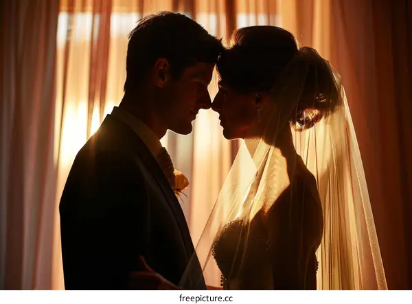 The happy couple share a tender moment on their wedding day