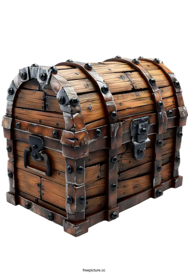 [Transparent Background PNG]An illustration of a wooden treasure chest with metal details