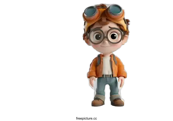 [Transparent Background PNG]3D Character Illustration of a Boy with Goggles