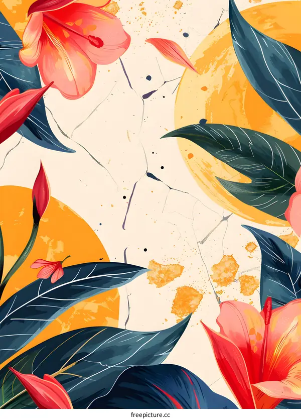 Tropical Floral Illustration with Abstract Background