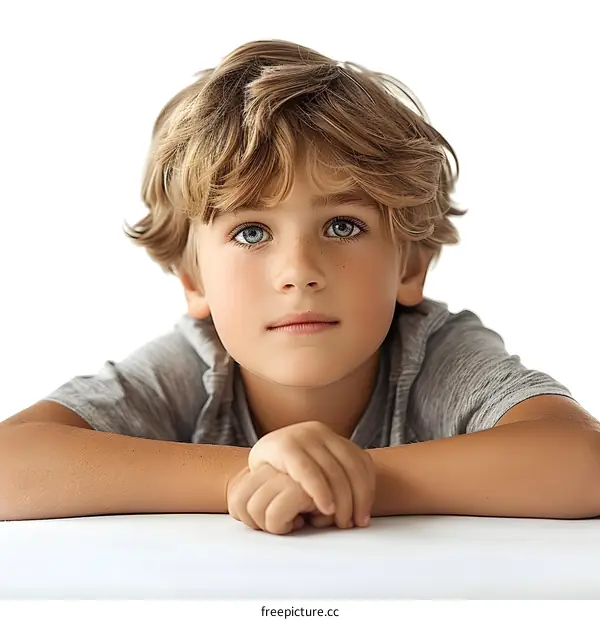 Portrait of a Young Boy with Blond Hair and Blue Eyes