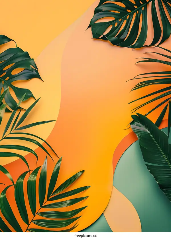 Tropical Leaves On Colorful Paper Background
