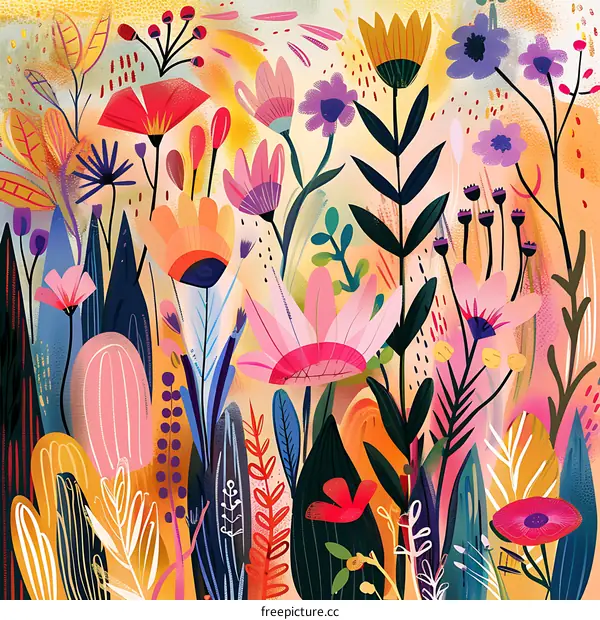 Colorful Floral Illustration with Yellow Background