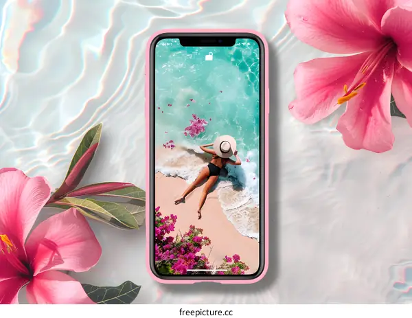 Pink Phone Case with Beach Photo