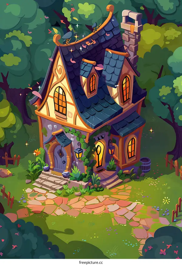 Cartoon Illustration Of A Cozy House In The Forest
