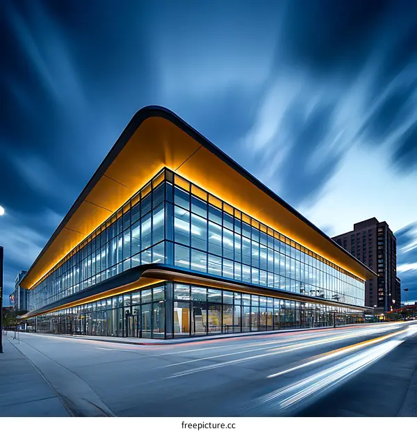 Modern Glass Building at Night