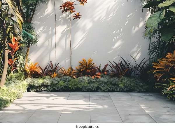 Minimalist Garden Design with White Wall and Green Plants