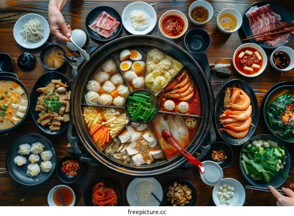 A group of people eating a hot pot meal together