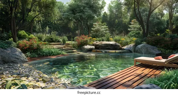 Luxury Natural Swimming Pool in a Lush Garden Oasis