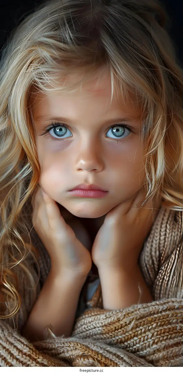 Portrait of a beautiful blonde girl with blue eyes