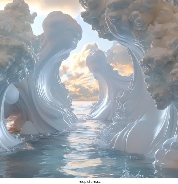 Abstract White Surreal 3D Rendered Sculpture Landscape