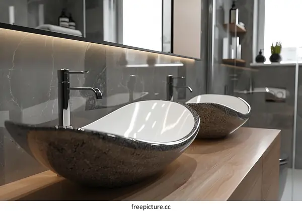 Modern Bathroom Sink with Gray Marble Backsplash