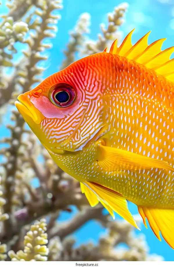 Striking Yellow and Orange Fish Swimming in Coral Reef