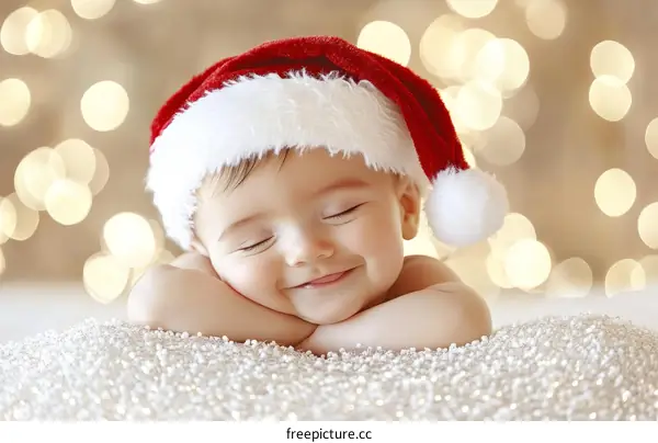 Adorable Baby Wearing Santa Hat Sleeping Peacefully