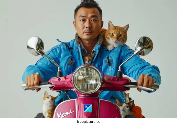 A Man and His Cats on a Vespa