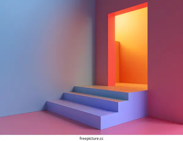 3D rendering empty room with stairs and open door