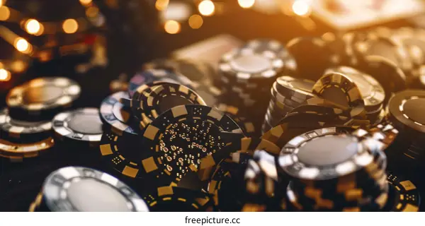Golden Casino Chips on a Table with Blurred Background