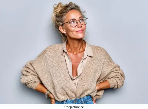 Thoughtful Caucasian Woman in Casual Outfit