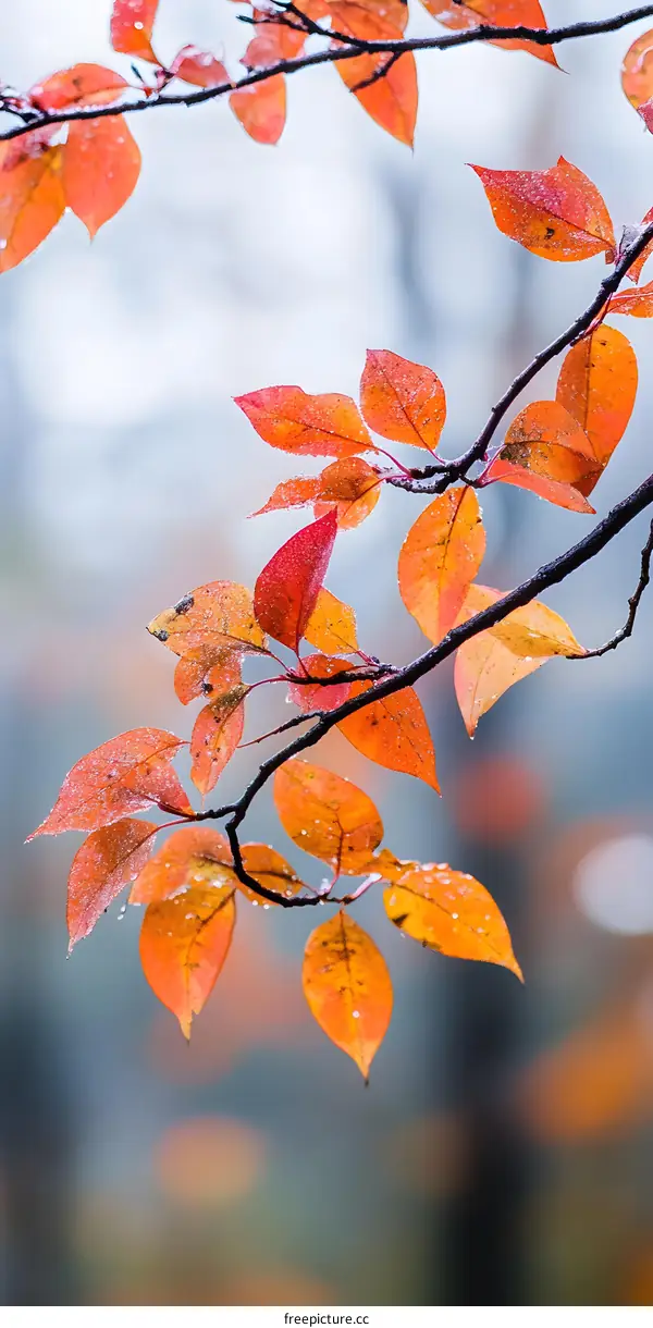 Close Up of Orange Autumn Leaves on a Branch