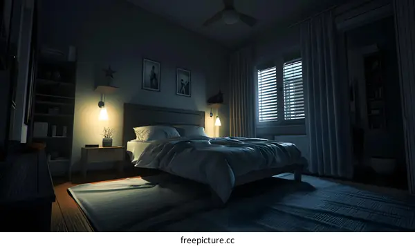 Modern Bedroom Interior Design with Nighttime Lighting