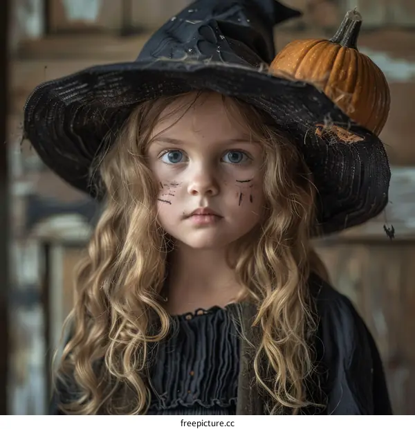 Little Girl in Witch Costume for Halloween