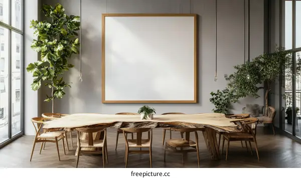 Modern Rustic Dining Room Mockup with Blank Frame