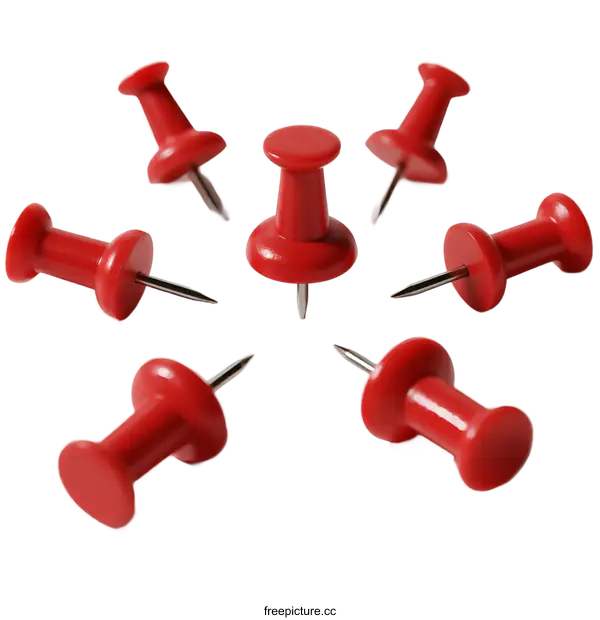 [Transparent Background PNG]Six red pushpins arranged in a circular shape