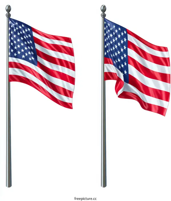 American Flags on Flagpoles Illustration