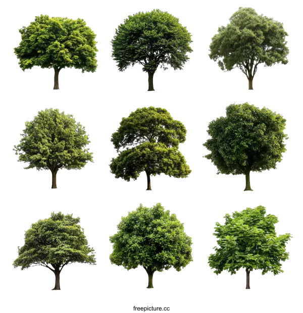 [Transparent Background PNG]Collection of Isolated Trees Against White Background