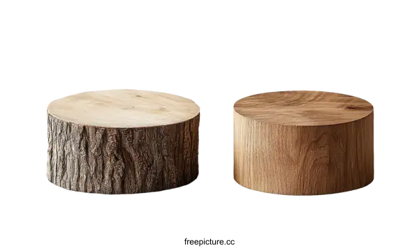 [Transparent Background PNG]Two Wooden Tree Stump Display Stands