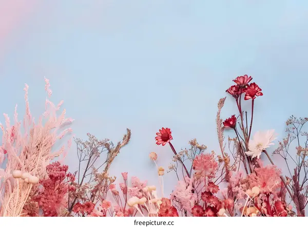 Dried Flowers Arrangement on a Blue Background