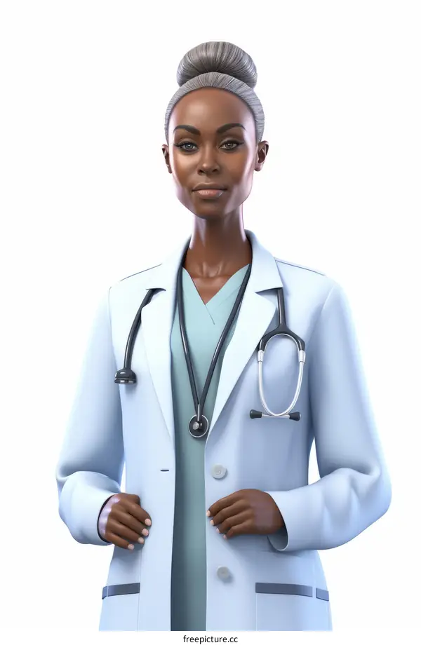 African American Doctor Woman in Lab Coat and Stethoscope