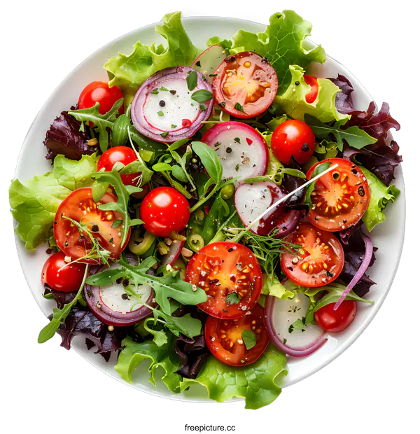 [Transparent Background PNG]Fresh vegetable salad on white plate