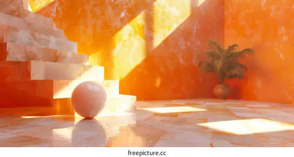 Orange Interior Design with Sunlight and Stone Steps