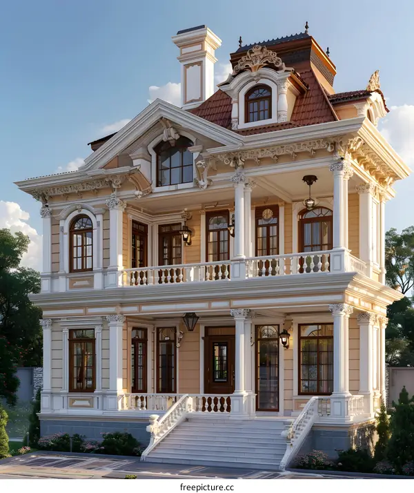 European-style three-story villa