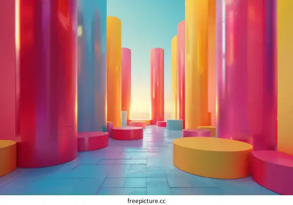 3D Yellow Blue Abstract Background with Podiums