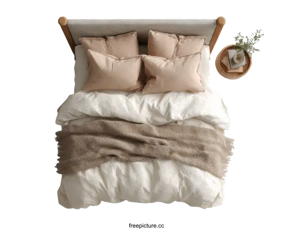 [Transparent Background PNG]Cozy Bedroom Interior Design with Beige Bedding