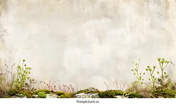 Vintage  Wall With Green Plants And Moss Background