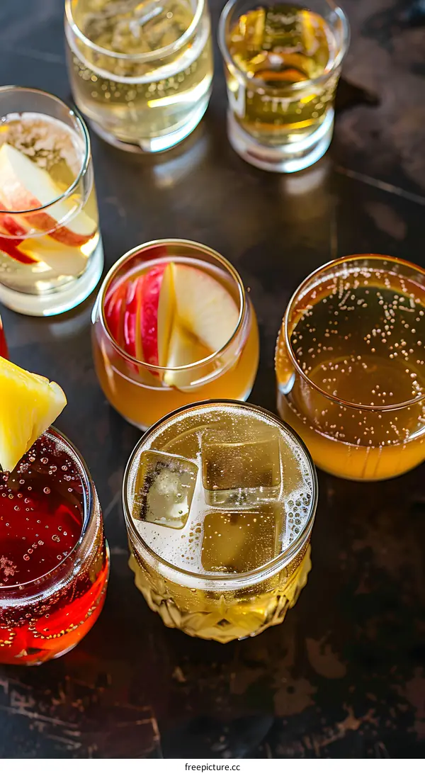Refreshing Drinks with Apple Slices and Ice
