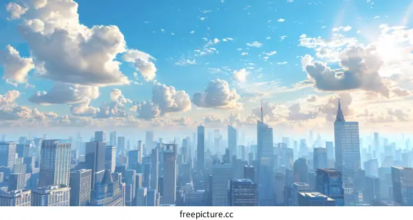 Modern City with Skyscrapers and a Blue Sky