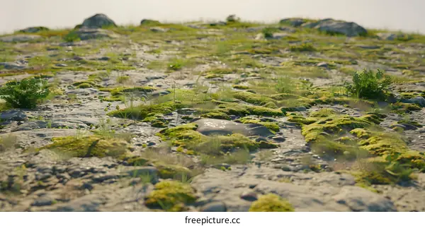 Green Moss Covered Rocks and Grass