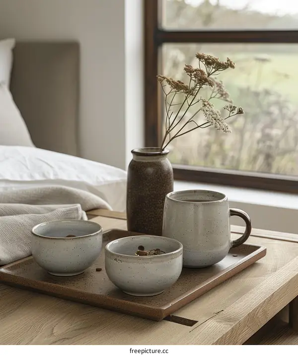 Breakfast Tray on Wooden Table