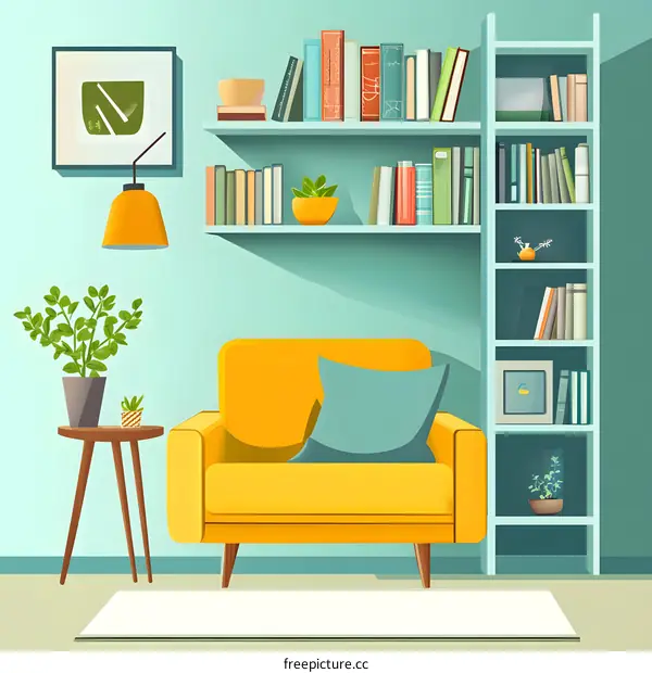 Yellow Armchair in Modern Living Room Illustration