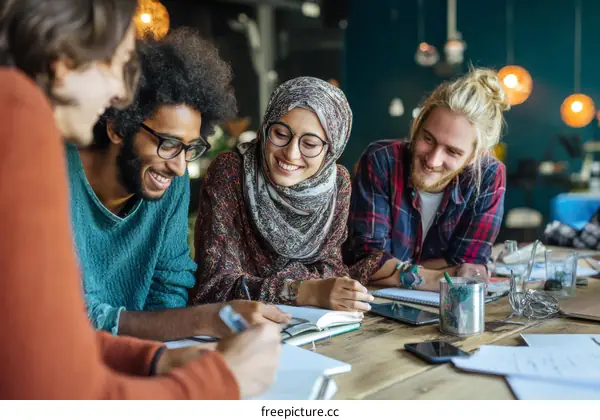 Diverse Group Studying Together in a Casual Setting