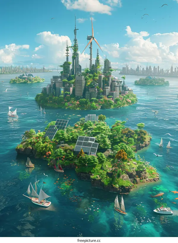 A green and sustainable city of the future built on an island