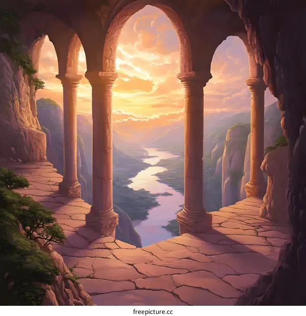 Ancient Stone Archway View Landscape