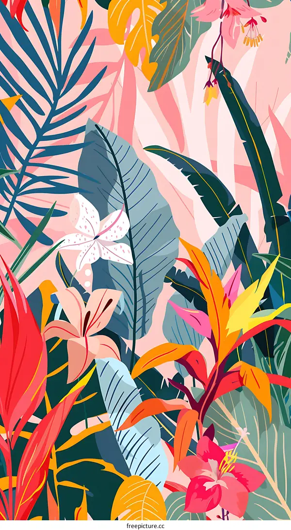 Tropical Floral Illustration With Pink Background