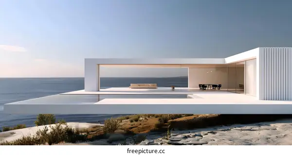Modern Minimalist House Overlooking Sea With Infinity Pool