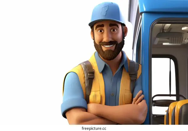 Happy smiling bus driver standing with arms crossed