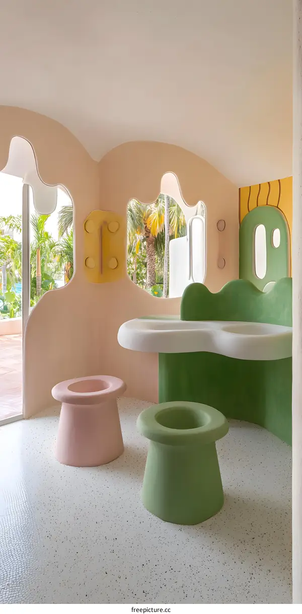 Organic Architecture Interior Design with Colorful Walls and Furniture